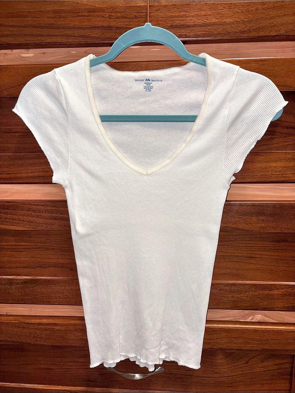 Brandy Melville Ribbed V-Neck Tee in White